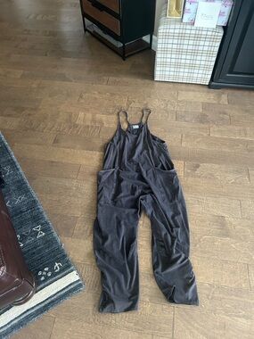 Free People Charcoal Black Utility Jumpsuit with Pockets